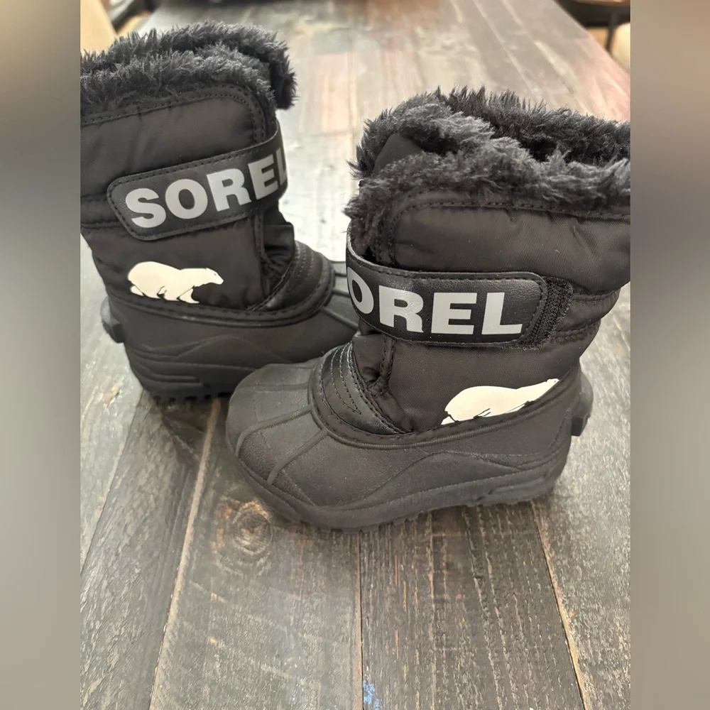 SOREL Kids Snow Commander Boots Size 7 Black Waterproof Winter Insulated - Picture 3 of 5